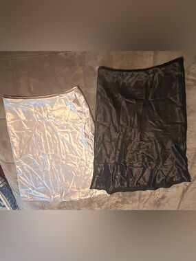 Satin Slip Skirt - Black and Silver XL
